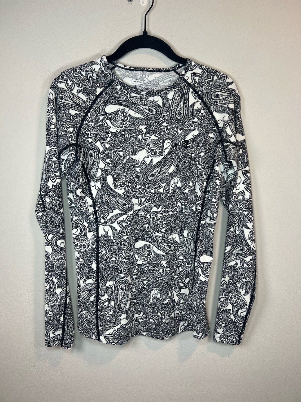 Coolibar Long Sleeve UPF 50+ Sun Protection Shirt Black White Paisley Surf Sz XS